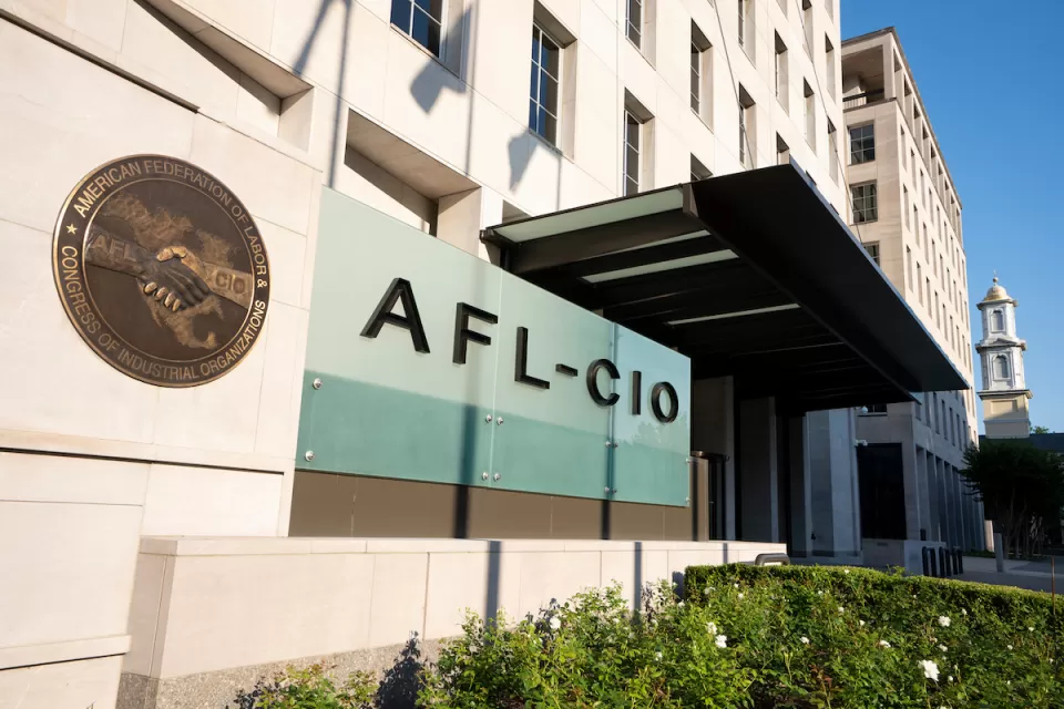 AFL-CIO sign on union headquarters building in Washington, D.C.
